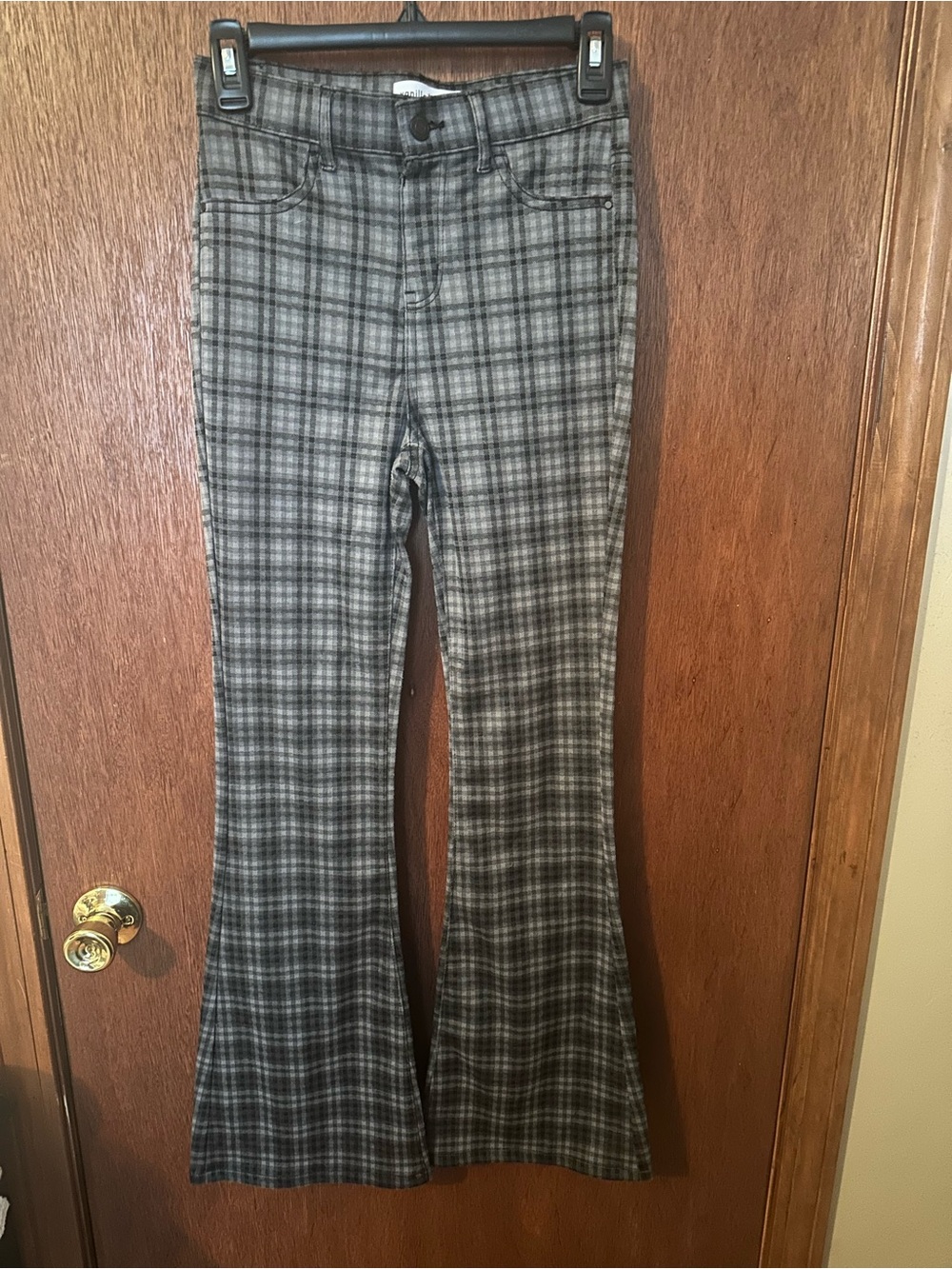 Vanilla Star Gray Plaid Flare Pants